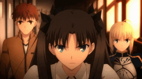 a group of anime characters are standing next to each other and one of them has a letter s on her chest