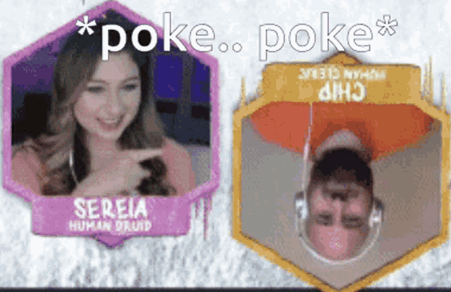 a picture of a woman and a picture of a man with the words " poke poke " on top