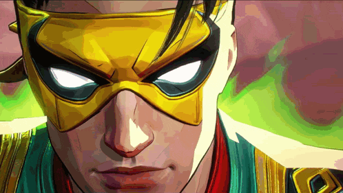 a close up of a man wearing a mask with white eyes