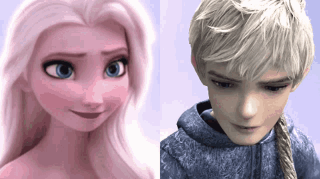 a close up of elsa and jack frost from frozen 2