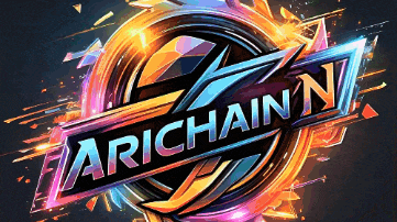 a colorful logo for arichain n is displayed on a black background