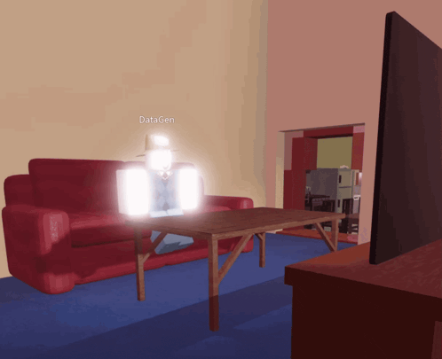 a computer generated image of a living room with the name datagen visible