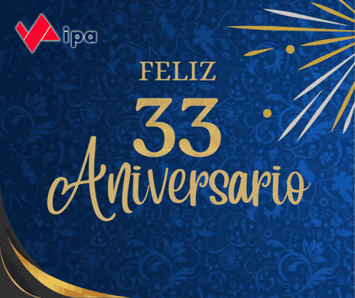 a blue background with feliz 33 aniversario written in gold