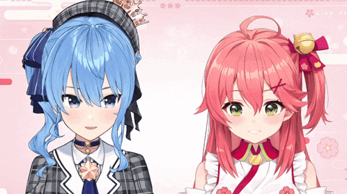 a girl with blue hair and a girl with pink hair