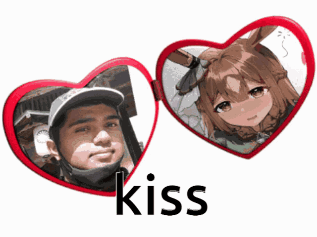 a picture of a man and a girl with the word kiss underneath them