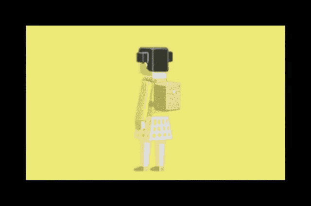 a cartoon of a girl in a yellow dress floating through space