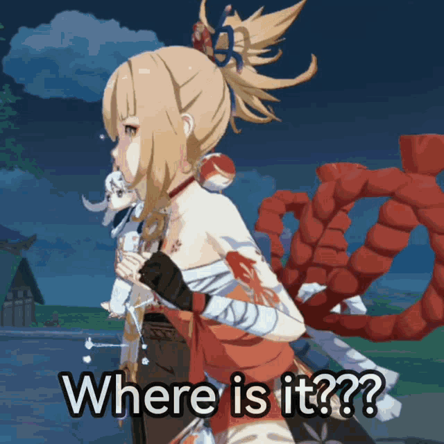 a picture of a girl with the words " where is it " on it