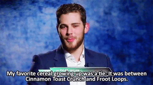 Tyler Seguin Cereal GIF - Tyler Seguin Cereal My Favorite Cereal Growing Up Was A Tie GIFs