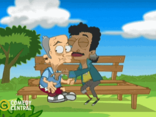 a cartoon of a man kissing another man on the cheek with comedy central written on the bottom