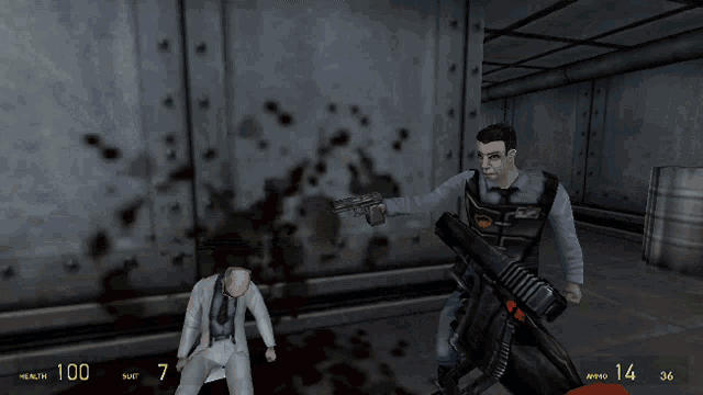 a video game is being played and the player 's health is displayed at 100
