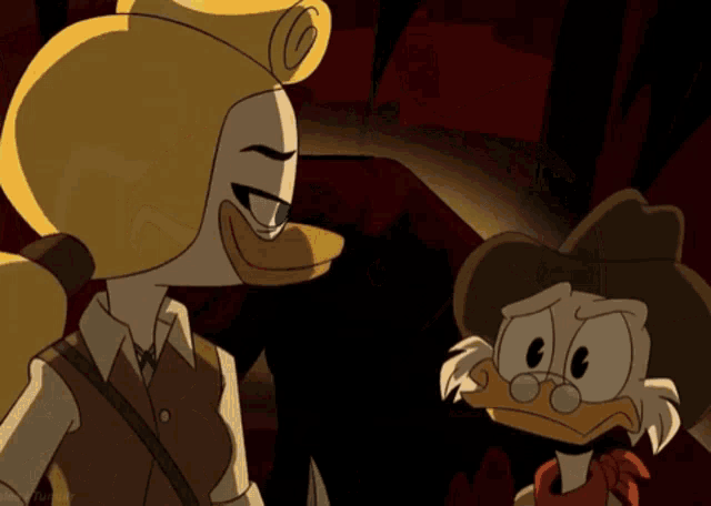 a couple of cartoon characters standing next to each other with one wearing a cowboy hat