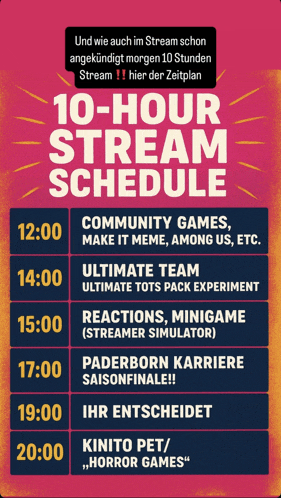a 10 hour stream schedule for community games make it meme among us etc