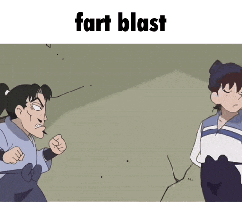 a cartoon of a girl with a ponytail and the words fart blast