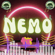 a neon sign that says nemo with a pink background