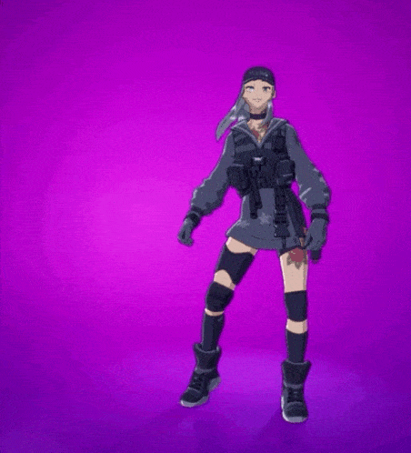 a purple background with a girl in a military uniform