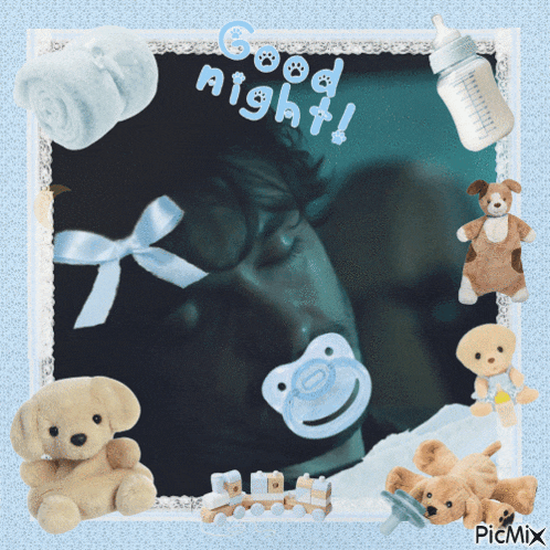 a picture of a baby sleeping with a pacifier and the words good night
