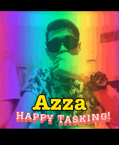 a man wearing sunglasses and a watch with the name azza on it