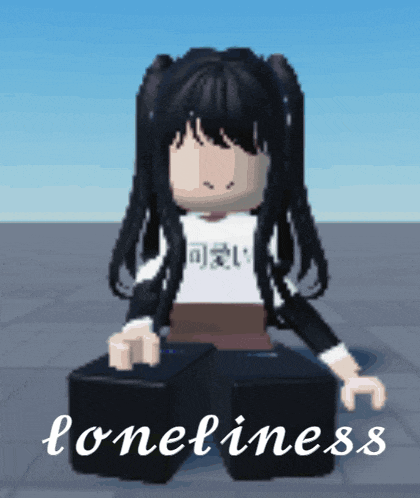 a girl is sitting on a block with the word loneliness written below her