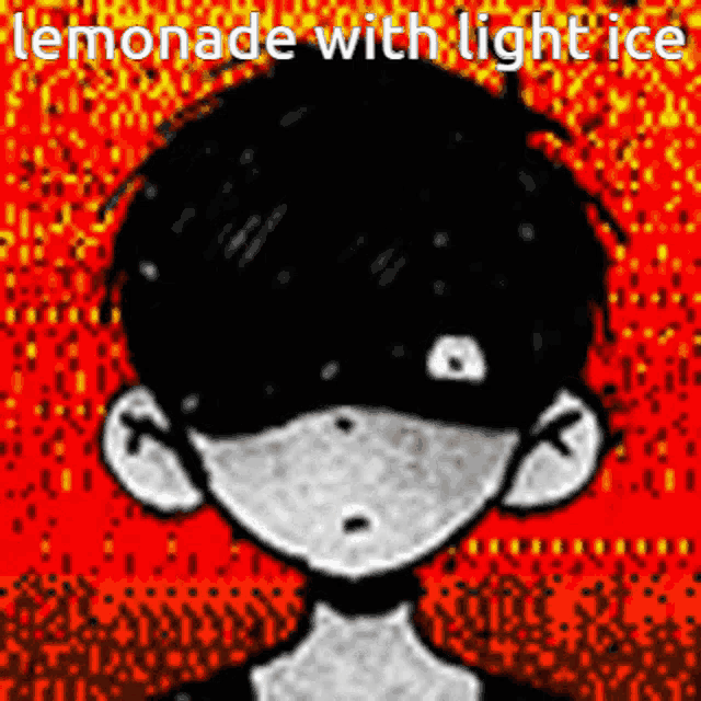 a black and white drawing of a boy with the words lemonade with light ice above him