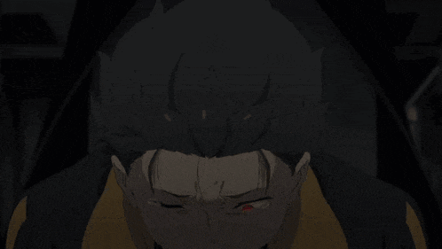 a close up of a person with red eyes covering their mouth