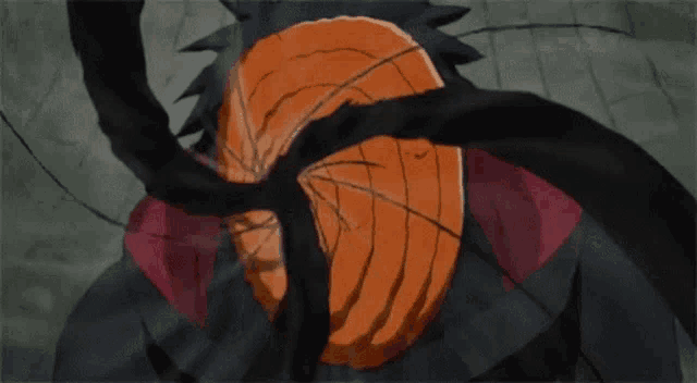 a close up of a cartoon character with a mask on his face