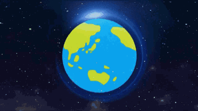 a blue and yellow globe in space