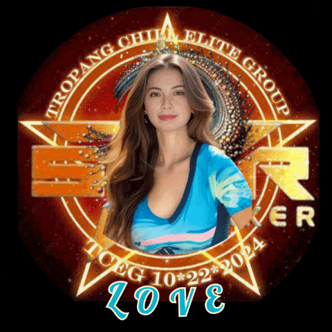 a woman in a blue shirt is surrounded by a circle that says tropang chil elite group