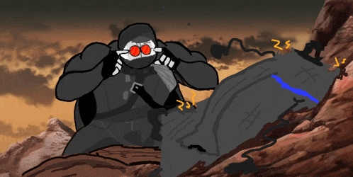 a drawing of a ninja with red eyes and a sword