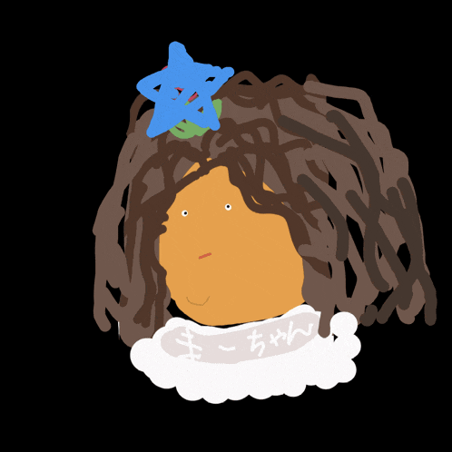 a drawing of a person with dreadlocks and a blue star in their hair