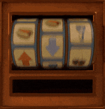 a slot machine with a blue arrow pointing up and a red arrow pointing down