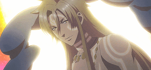 a cartoon character with long hair and a necklace on his chest