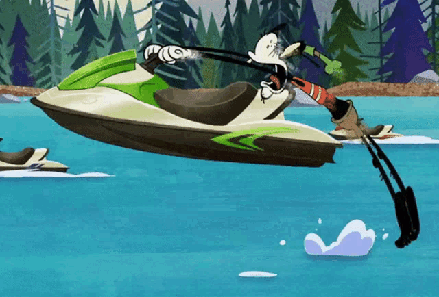 a cartoon of a person on a jet ski