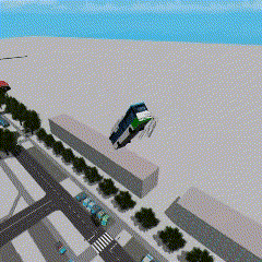 a computer generated image of a road with trees on both sides of it