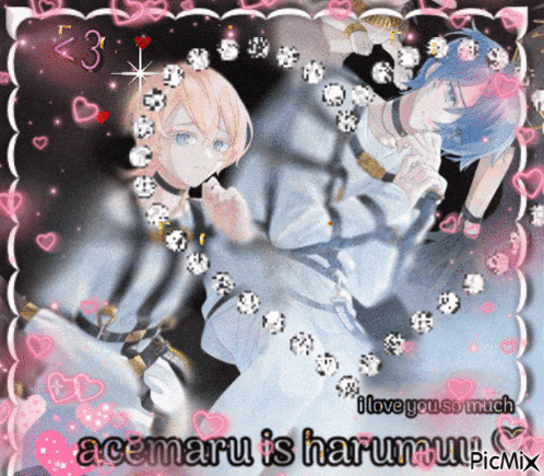 a picture of two anime characters with the words " acemaru is harumuji "