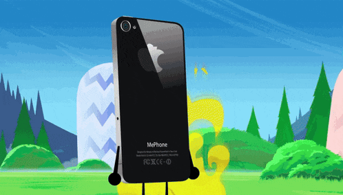a cartoon drawing of a mephone phone in a field