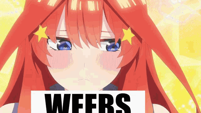 a girl with red hair is behind a sign that says wfrs