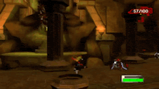 a video game scene with a statue in the background