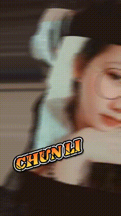 a close up of a woman 's face with the word chunli on the bottom