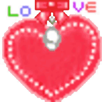 a pixel art of a red heart with the word love on it
