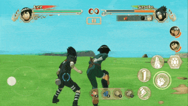 a screenshot of a video game with lee and sasuke fighting each other