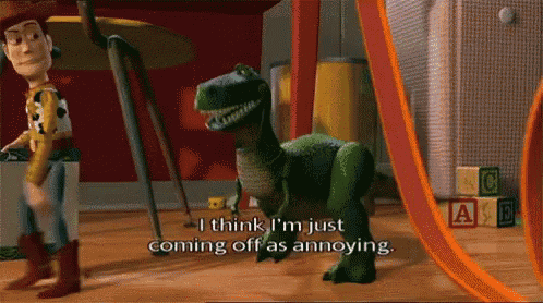a scene from toy story with woody and rex