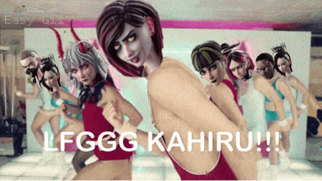 a group of women dancing with the words lfggg kahiru
