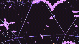 a computer generated image of a space scene with purple circles and stars