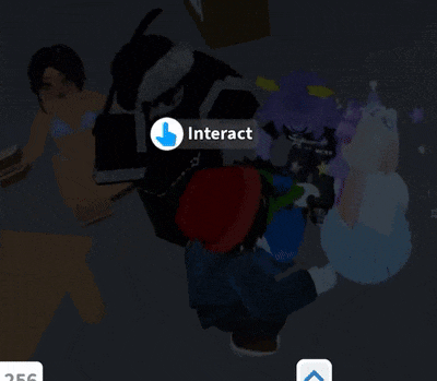 a screenshot of a video game with a thumbs up and the word interact on it