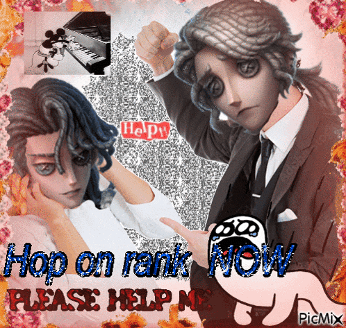 a picture of a man in a suit with the words " hop on rank now please help me " on the bottom