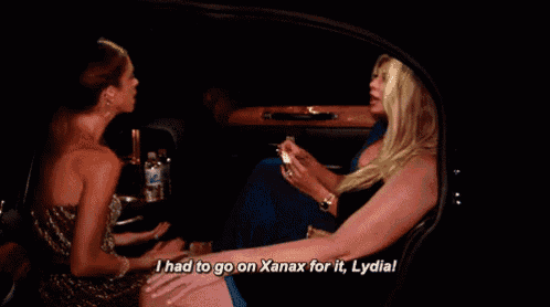 two women are sitting in a car and one of them is saying i had to go on xanax for it lydia
