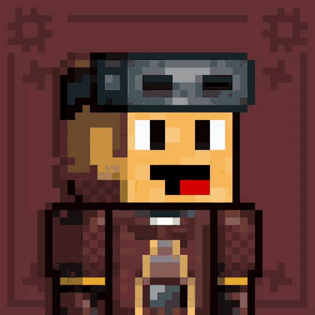 a pixel art of a man wearing a helmet and a jacket