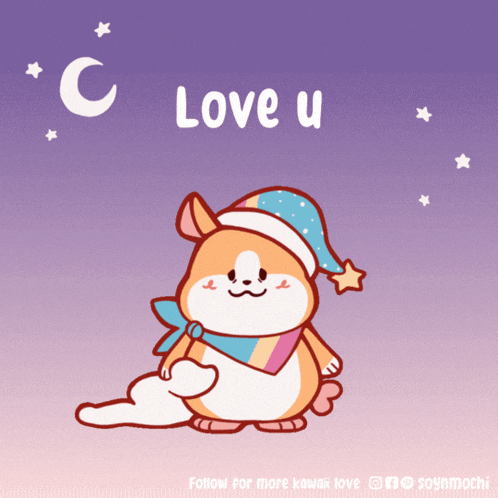 a cartoon of a dog wearing a sleep cap with the words love u written above it