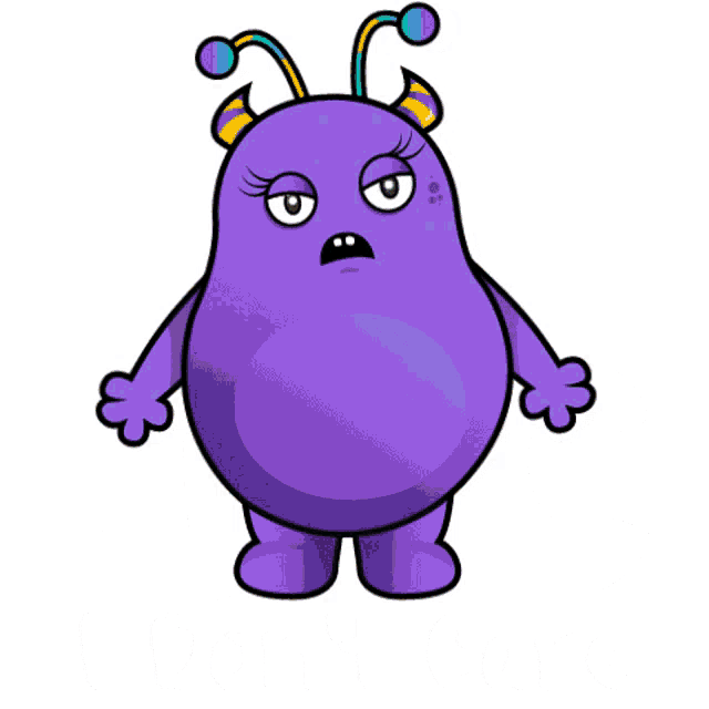 a purple monster with horns and the words idc i do n't care