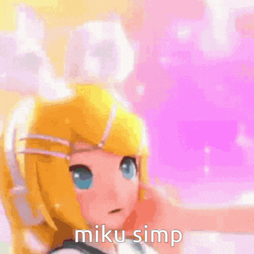 a picture of a girl with a bow on her head and the words miku simp on the bottom